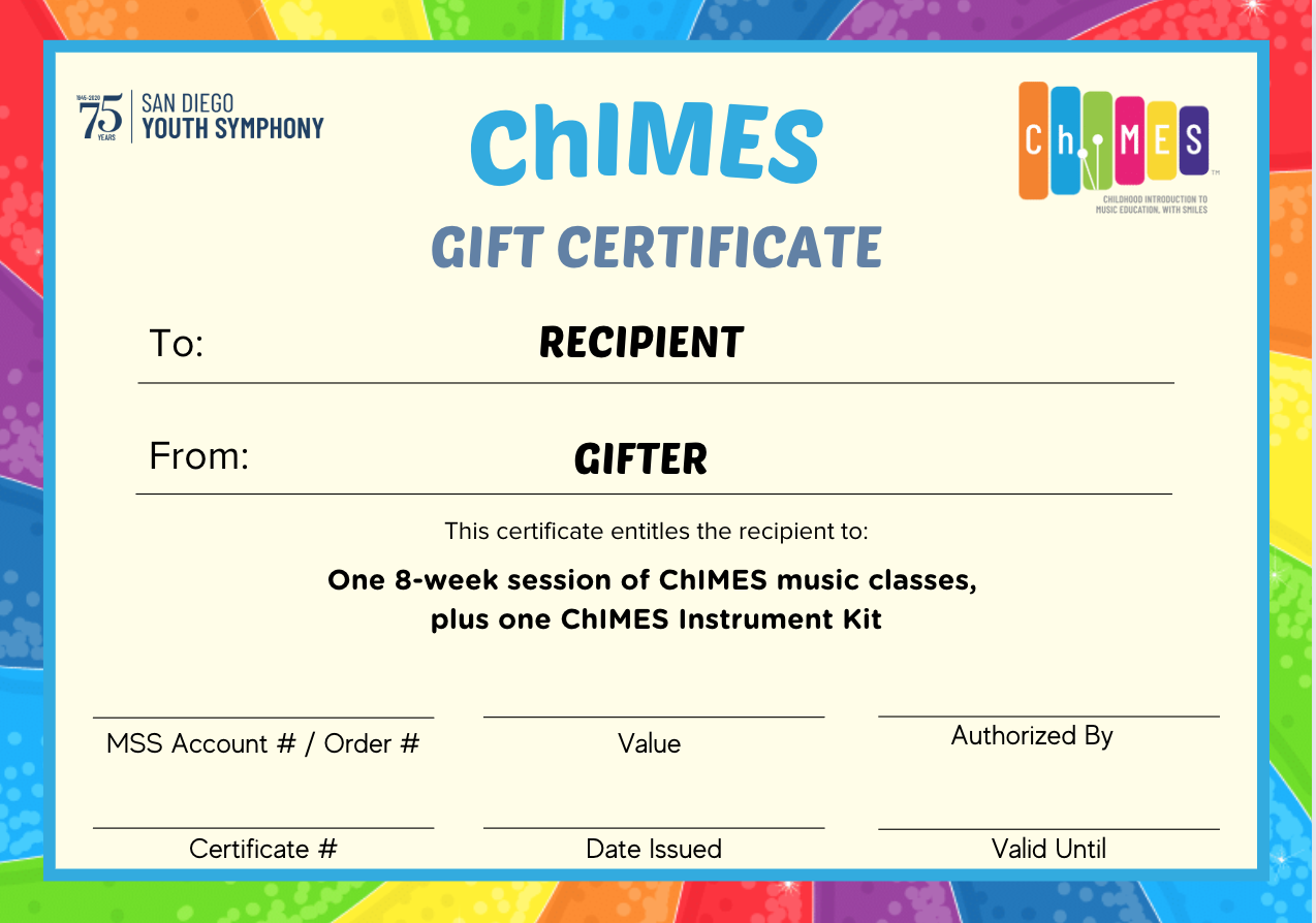 San Diego Youth Symphony ChIMES program Gift Certificate
